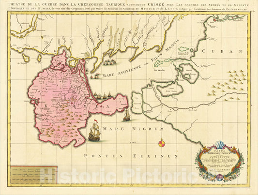 Historic Map : Verus Chersonesi Tauricae Seu Crimea Conspectus adjacentium item Regionem itinerisq ab Exercitu Ruthemo, c1740, Reiner & Joshua Ottens, Vintage Wall Art