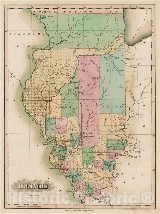 Historic Map : Illinois, 1822, Fielding Lucas Jr., Vintage Wall Art