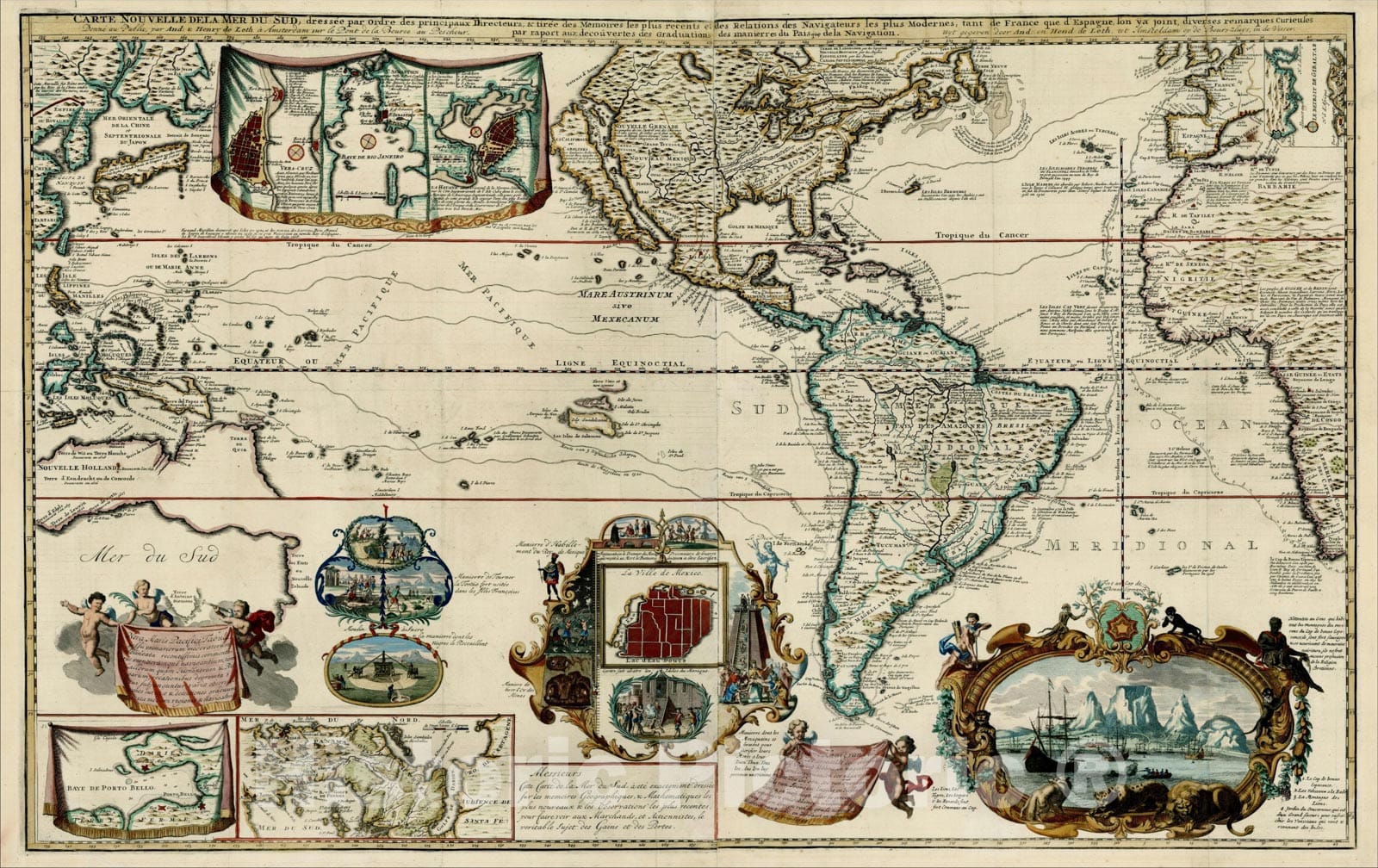 Historic Map : Carte Nouvelle de la Mer du Sud, c1730, Hendrick De Leth, Vintage Wall Art