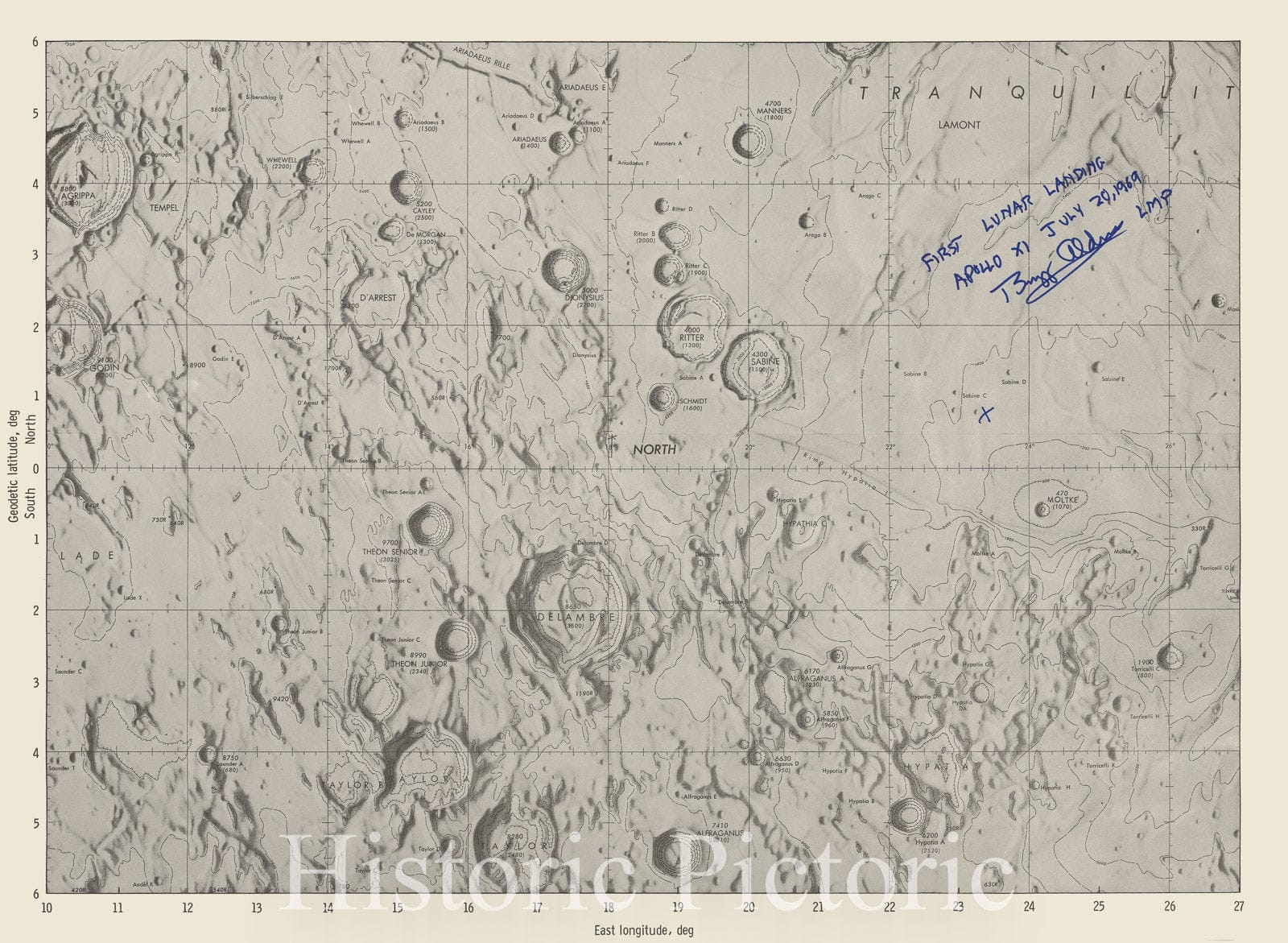 Historic Map : [Apollo XI -- Lunar Landing Map -- Signed by Buzz Aldrin -- July 20, 1969], 1969, , Vintage Wall Art