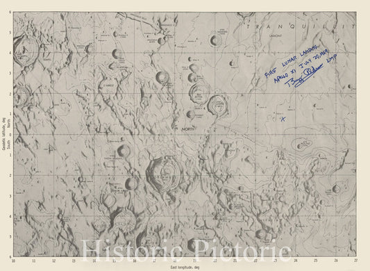 Historic Map : [Apollo XI -- Lunar Landing Map -- Signed by Buzz Aldrin -- July 20, 1969], 1969, , Vintage Wall Art