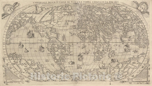 Historic Map : Universale Descrittione Di Tutta la Terra Conosciuta Fin Oui, 1565, Paolo Forlani, Vintage Wall Art