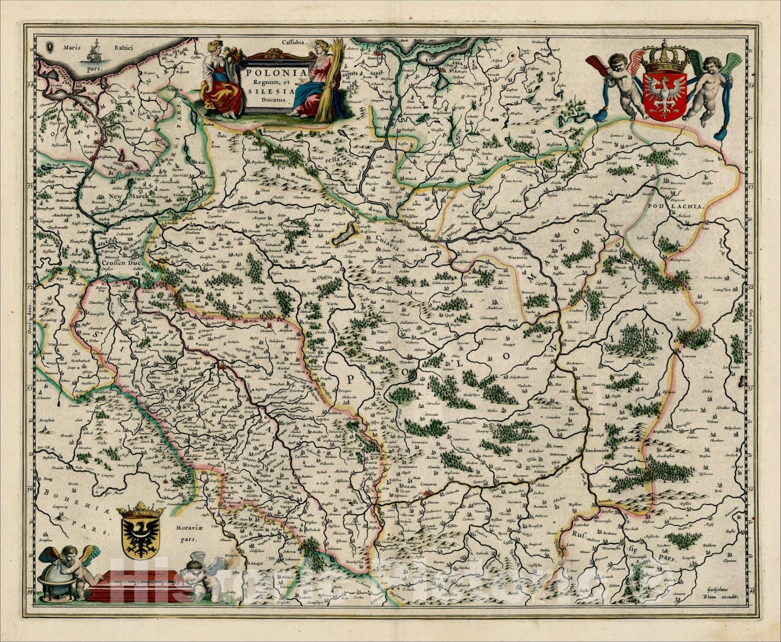 Historic Map : Polonia Regnum et Silesia Ducatus, c1635, Willem Janszoon Blaeu, Vintage Wall Art