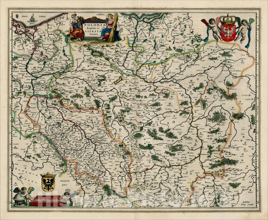 Historic Map : Polonia Regnum et Silesia Ducatus, c1635, Willem Janszoon Blaeu, Vintage Wall Art
