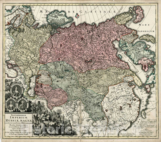 Historic Map : Spatiosissimum Imperium Russiae Magnae juxta recentissimas Observationes Mappa Geographica, 1740, Matthaus Seutter, Vintage Wall Art