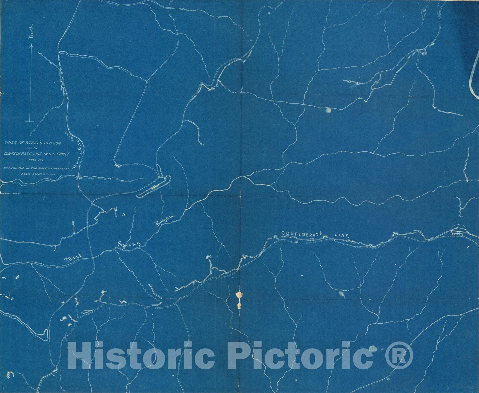 Historic Map : Line's of Steel's Division and the Confederate LIne in his Front From The Official Map of the Siege of Vicksburg, c1900, , Vintage Wall Art
