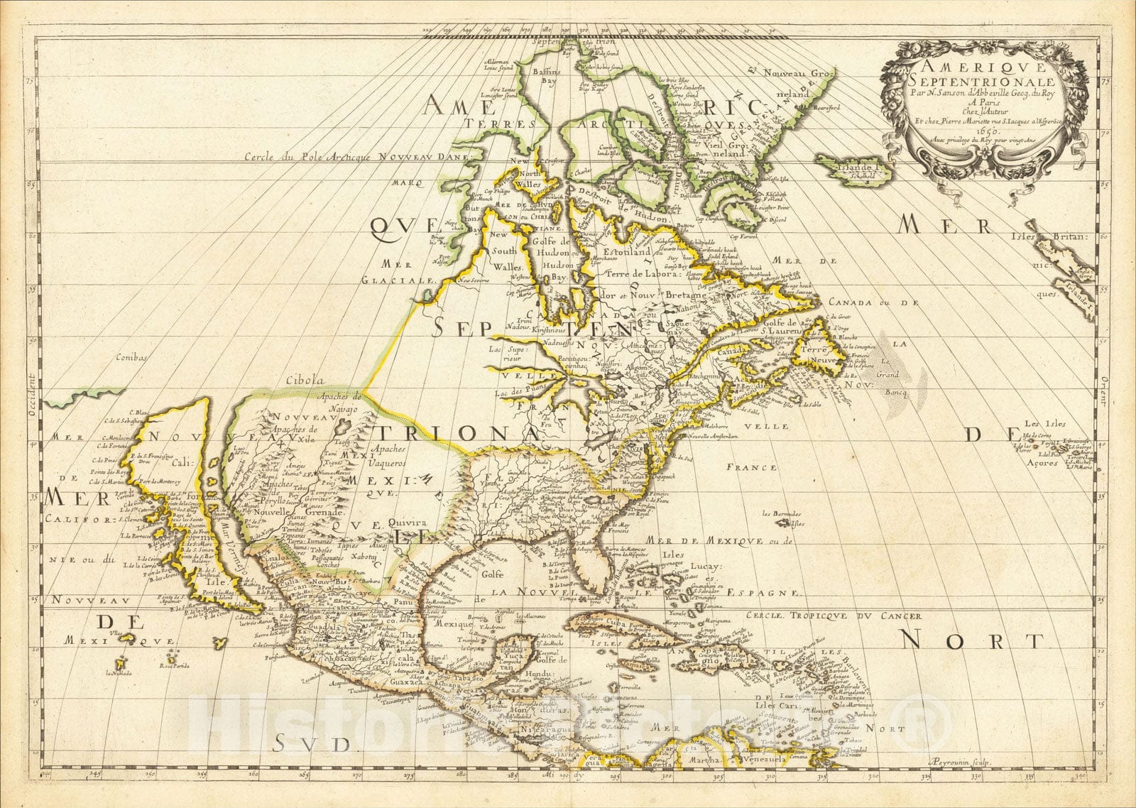 Historic Map : Amerique Septentrionale, 1650, 1650, Nicolas Sanson, Vintage Wall Art