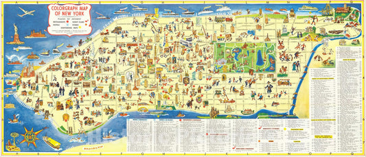 Historic Map : Colorgraph Map of New York, 1954, Ira Moss, Vintage Wall Art