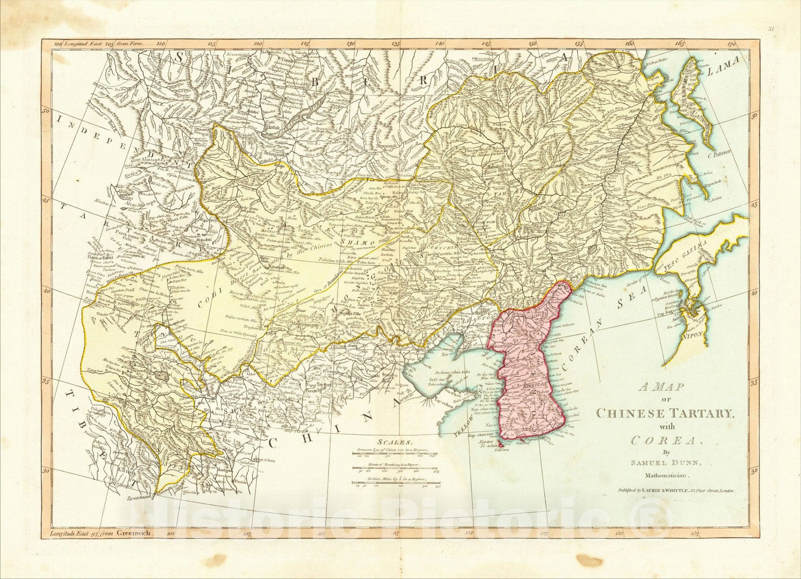 Historic Map : A Map of Chinese Tartary, with Corea , 1810, Samuel Dunn, Vintage Wall Art