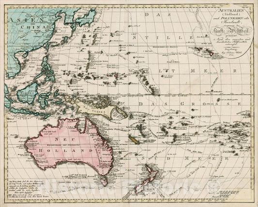 Historic Map : Australien (Sudland) auch Polynesien oder Inselwelt, insgemein der funfte Welltheil, 1802, 1802, , Vintage Wall Art