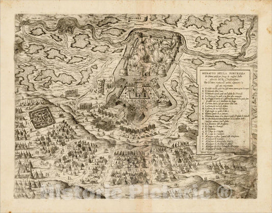 Historic Map : [Plan of the Siege of GuÃƒÂ®nes, France] Ritratto Della Fortezza di Ghines, presa perforza dallo essecito del Re Christianissimo, c1558, v1, Vintage Wall Art