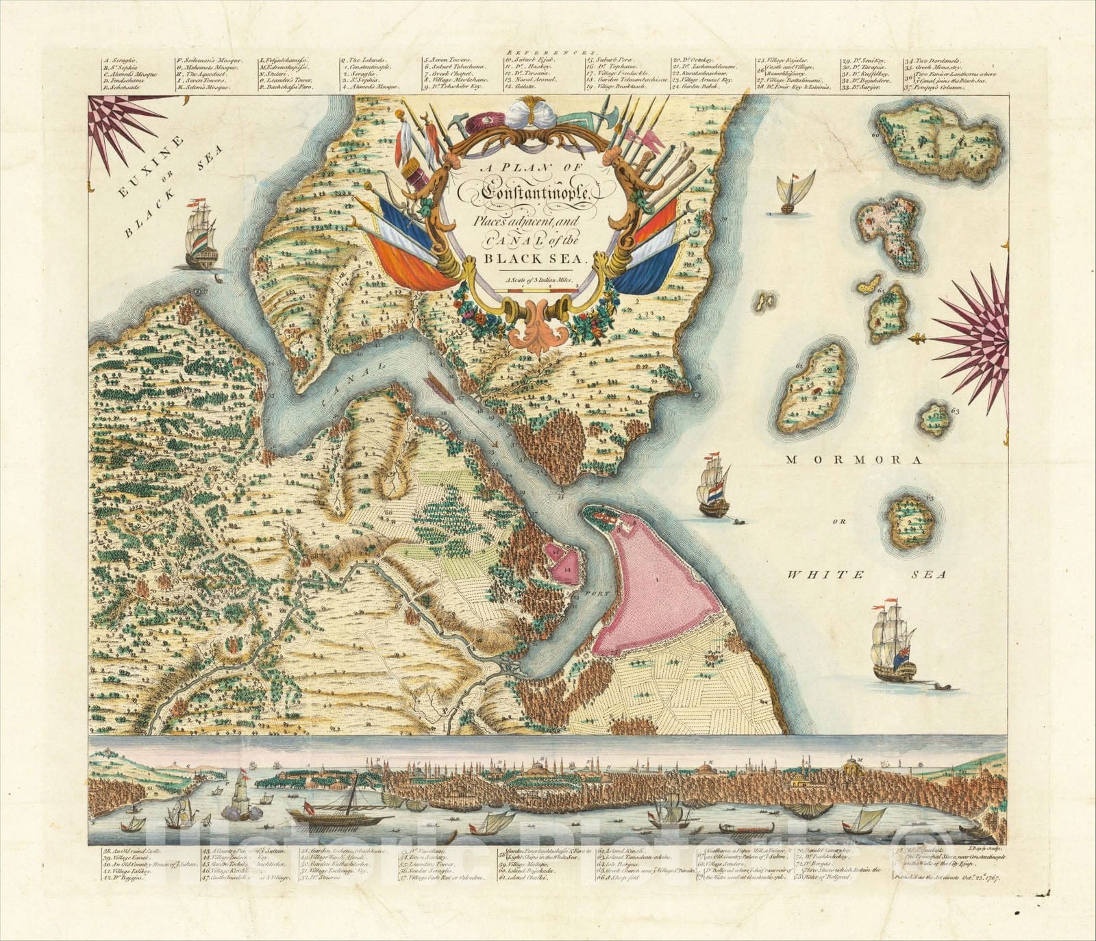 Historic Map : A Plan of Constantinople, Places Adjacent, and the Canal of the Black Sea 1767, 1767, G. W. R. Bayley, Vintage Wall Art