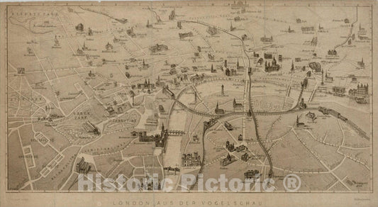 Historic Map : London Aus Der Vogelschau, 1880, E.G. Ravenstein, Vintage Wall Art