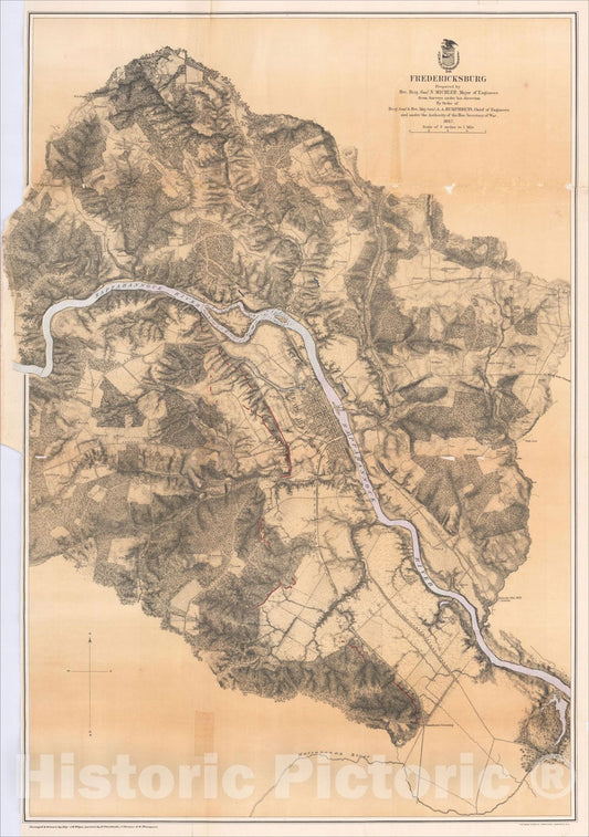 Historic Map : Fredericksburg Prepared by Bvt. Brig. Gen. N. Michler, 1867, 1867, United States War Dept., Vintage Wall Art