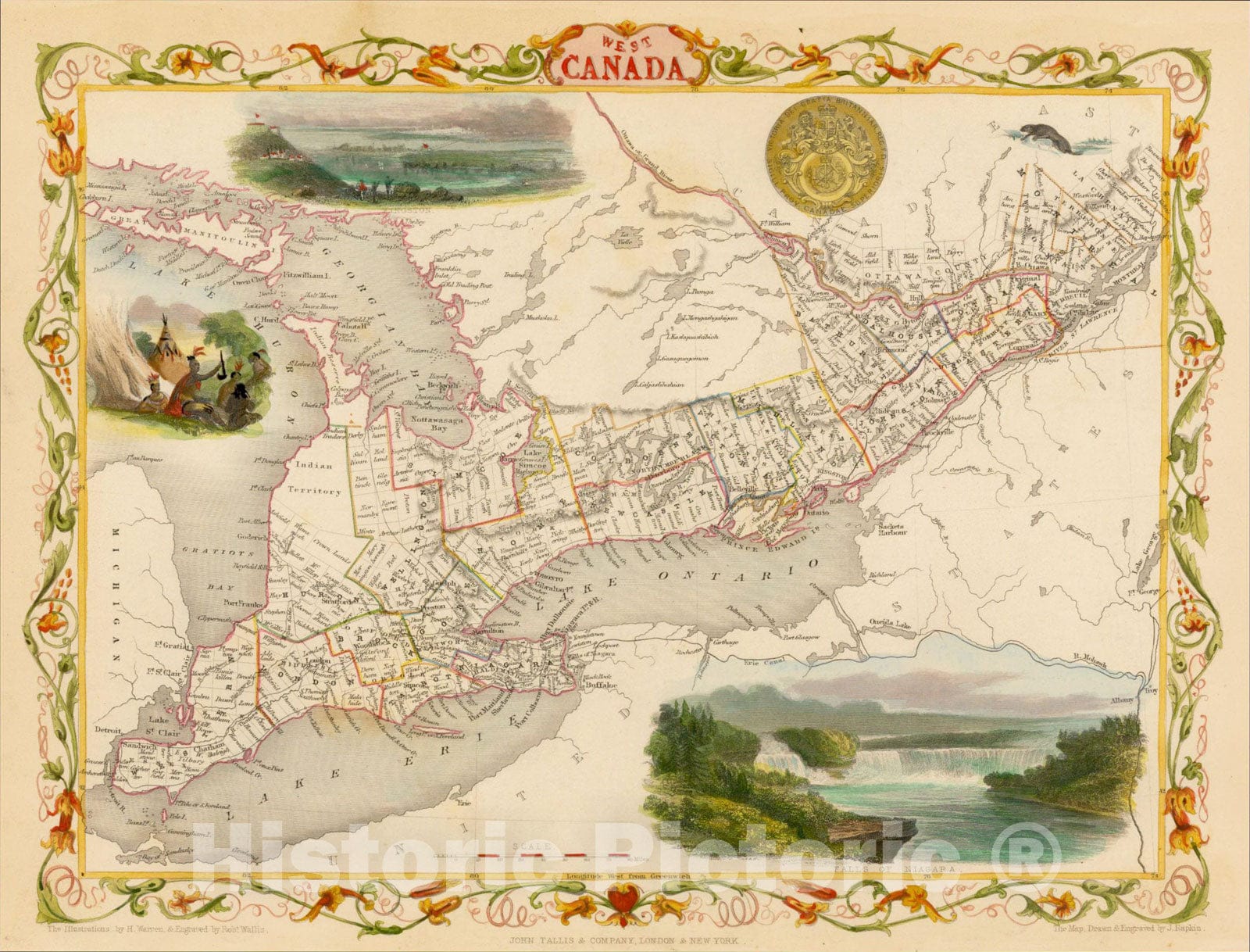 Historic Map : West Canada, 1851, John Tallis, v2, Vintage Wall Art
