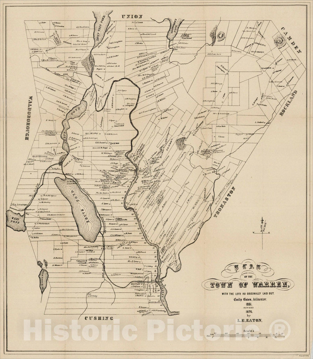 Historic Map : Plan of the Town of Warren with the Lots as Originally Laid Out, 1876, , Vintage Wall Art