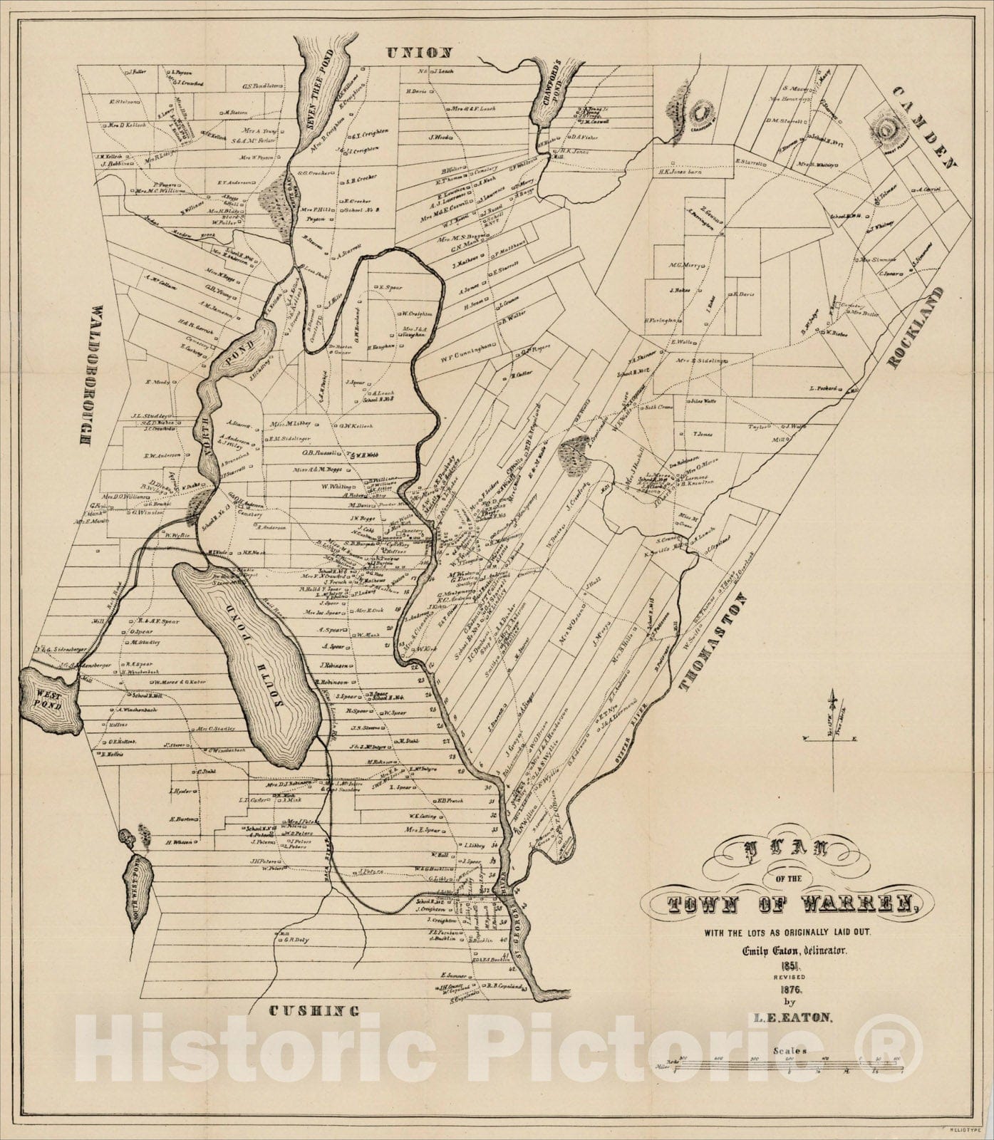 Historic Map : Plan of the Town of Warren with the Lots as Originally Laid Out, 1876, , Vintage Wall Art