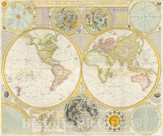 Historic Map : World or Terraqueous Globe, Containing Interesting Particulars in the Solar, Starry and Mundane Systems, 1794, 1794, Samuel Dunn, Vintage Wall Art