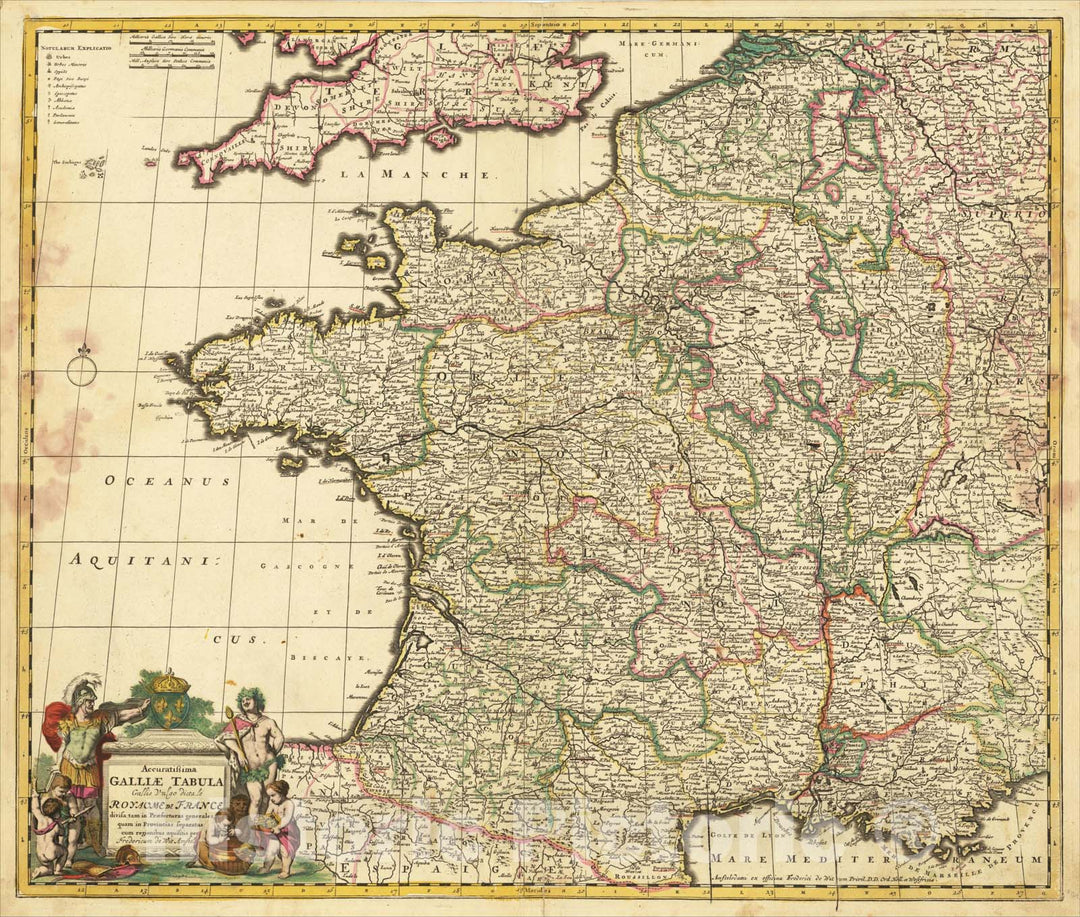 Historic Map : Accuratissima Galliae Tabula Vulgo Royaume De France, c1688, Frederick De Wit, Vintage Wall Art