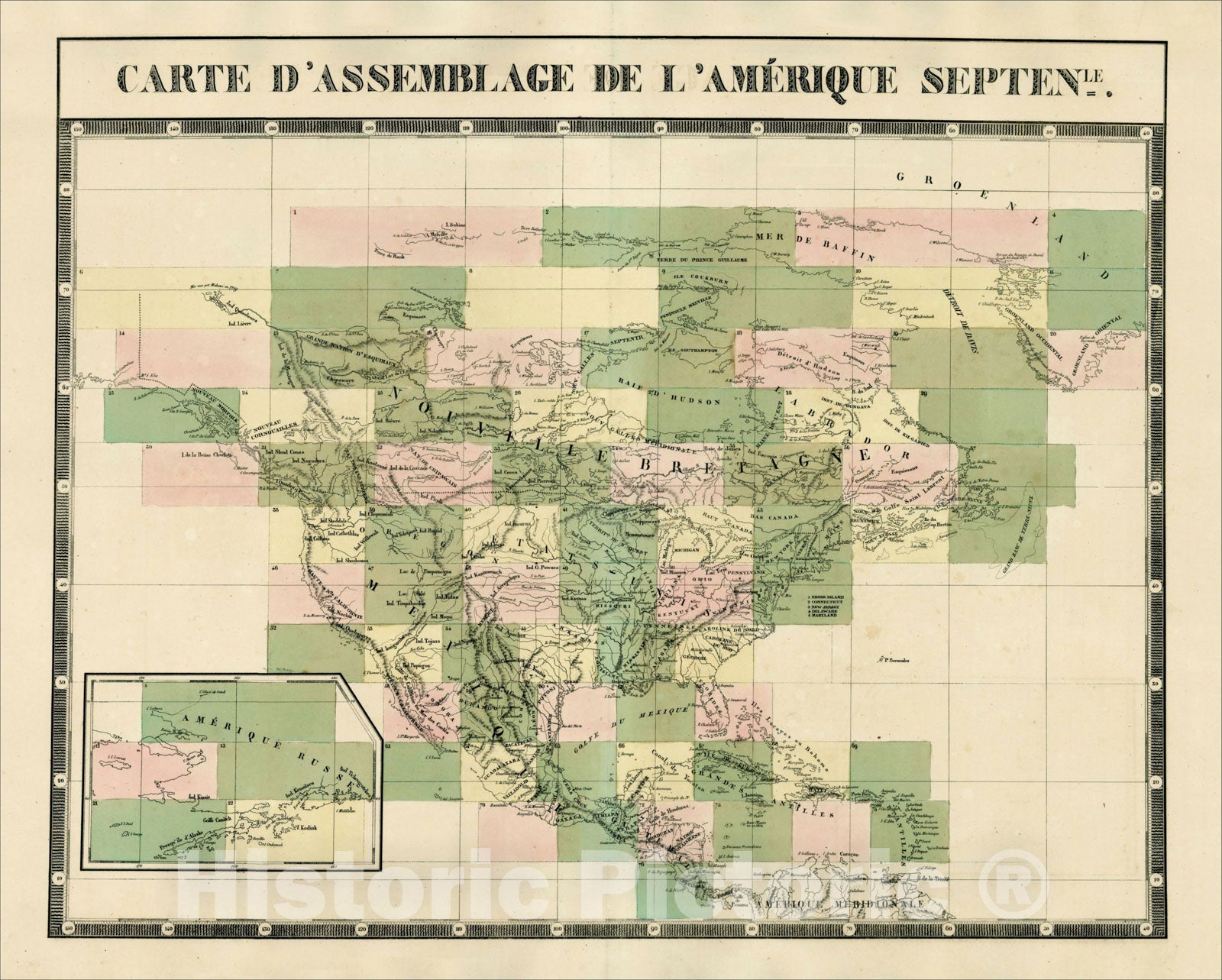 Historic Map : Carte D'Assemblage De L'Amerique Septentrionale, 1827, Philippe Marie Vandermaelen, Vintage Wall Art