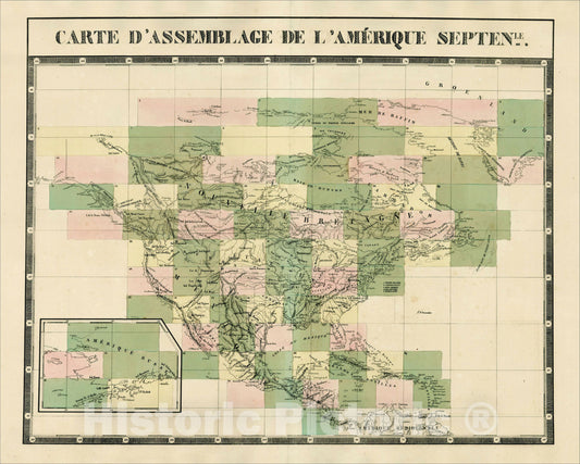 Historic Map : Carte D'Assemblage De L'Amerique Septentrionale, 1827, Philippe Marie Vandermaelen, Vintage Wall Art