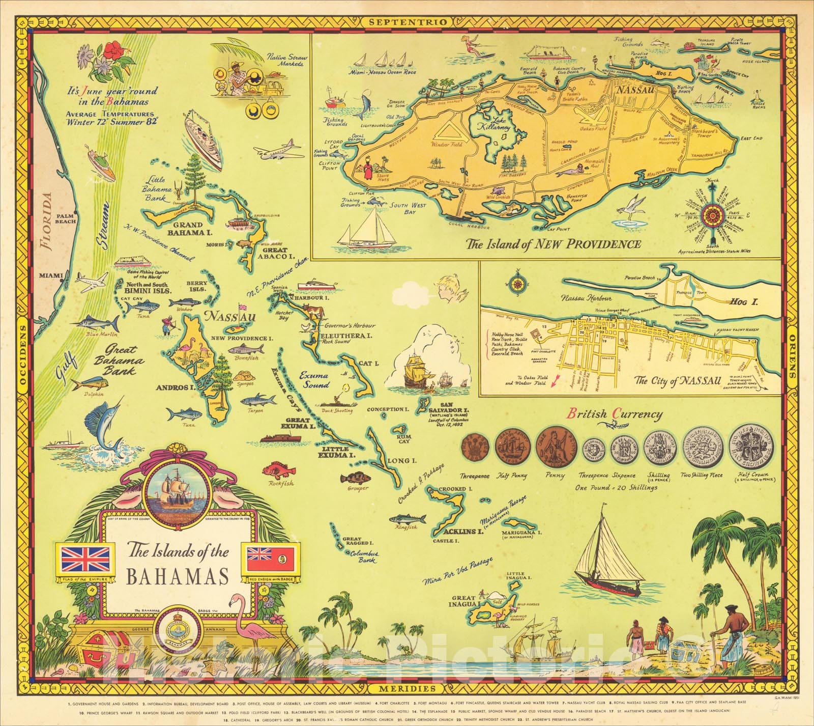 Historic Map : The Island of the Bahamas, 1951, George Annand, Vintage Wall Art