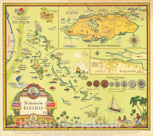 Historic Map : The Island of the Bahamas, 1951, George Annand, Vintage Wall Art