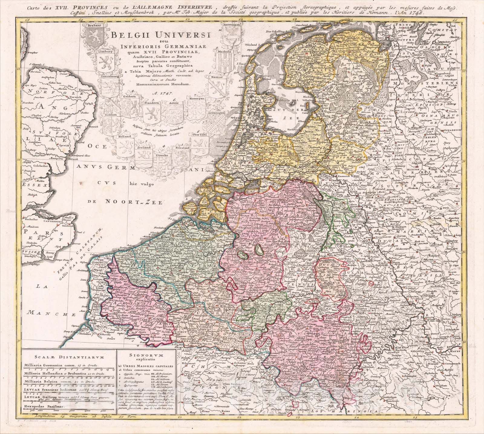 Historic Map : Belgii Universi seu Inferioris Germaniae quo XVII Provinciae?1747, 1748, Homann Heirs, Vintage Wall Art