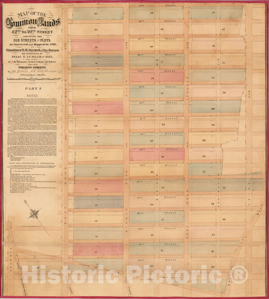 Historic Map : Map of the Common Lands From 42nd to 59th Street As Surveyed and Mapped in 1796, by Cassimer T. H. Goerck, 1874, John Bute Holmes, Vintage Wall Art
