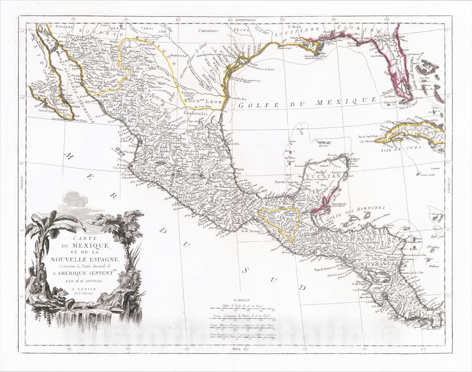 Historic Map : Carte du Mexique et de la Nouvelle Espagne Contenant Le Partie Australe de L'Amerique Septentle., 1779, 1779, Paolo Santini, Vintage Wall Art