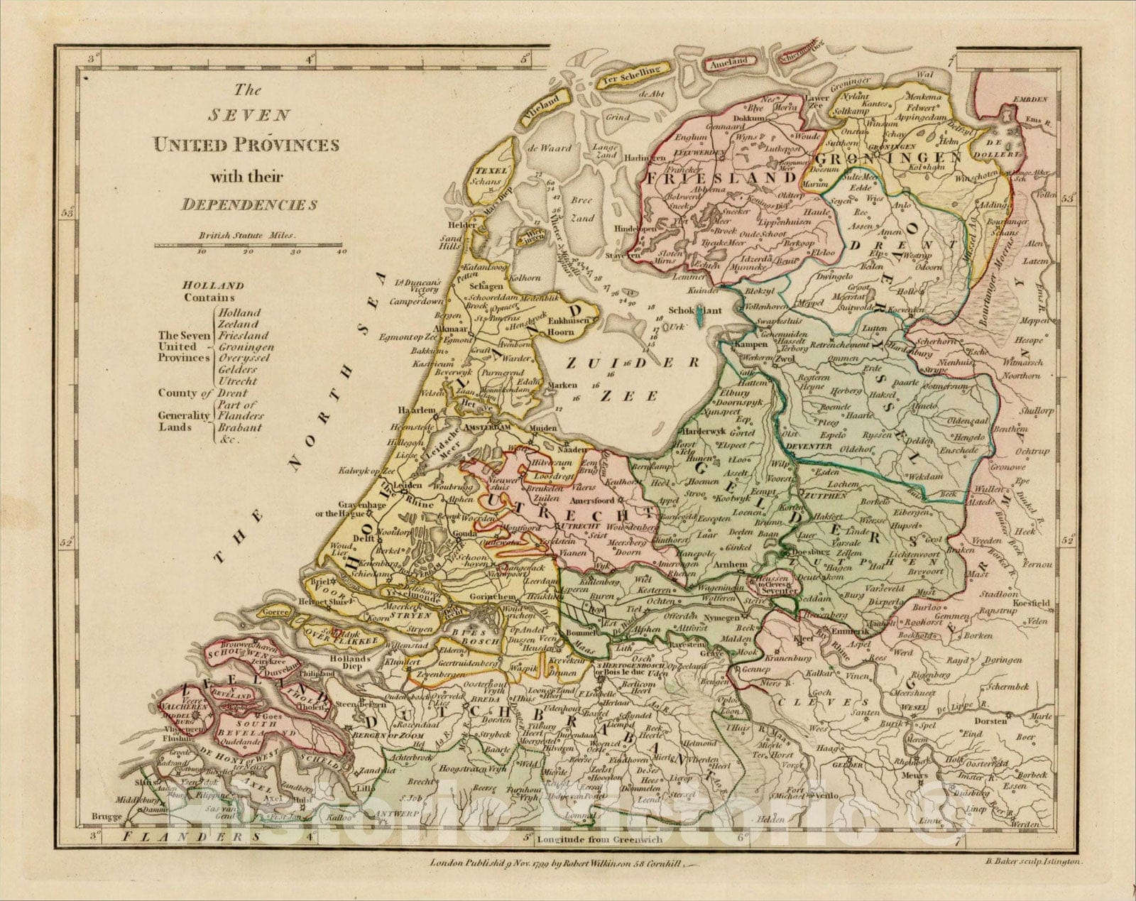 Historic Map : The Seven United Provences with their Dependencies, 1799, Robert Wilkinson, Vintage Wall Art