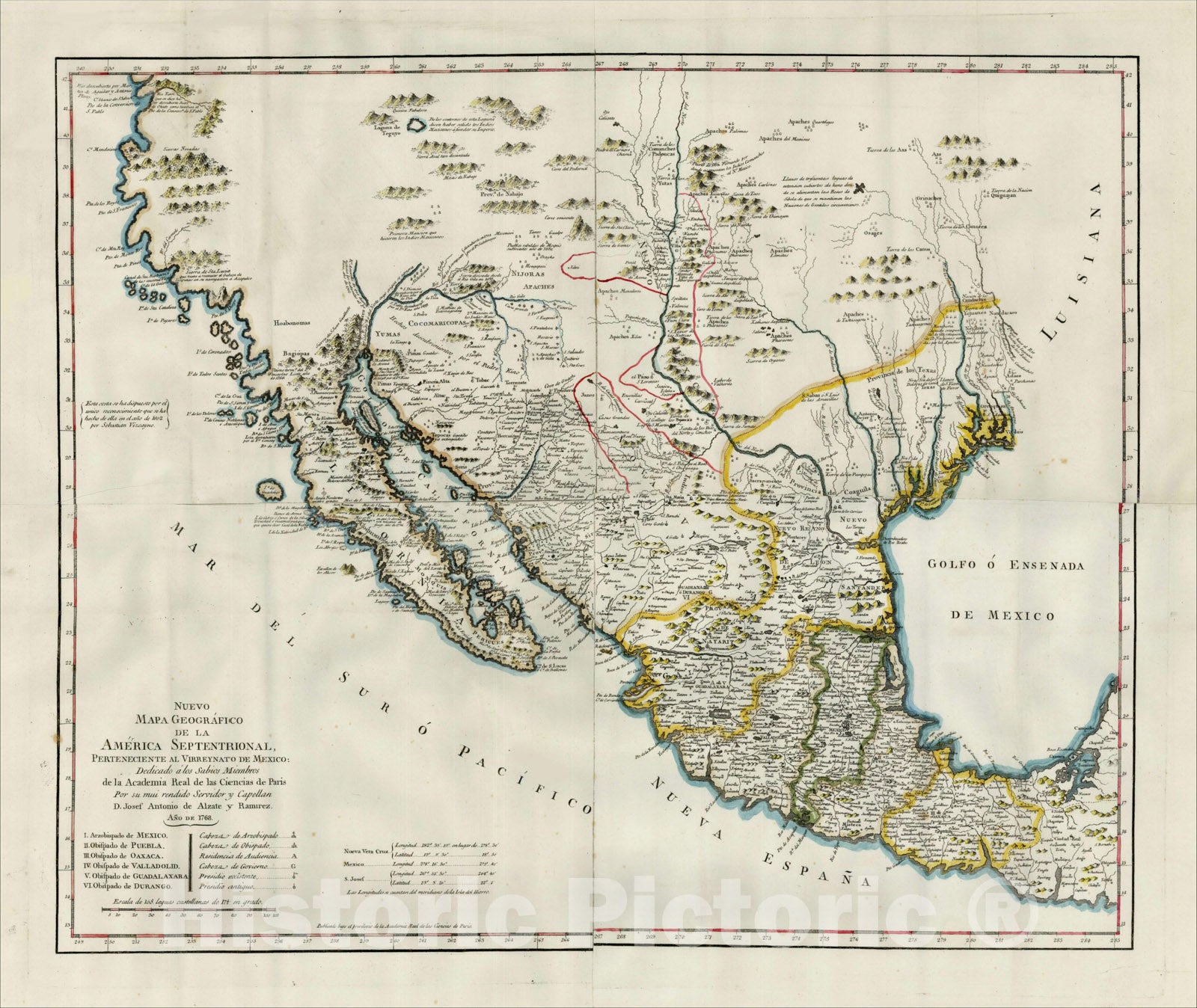 Historic Map : Nuevo Mapa Geografico De La America Septentrional, Perteneciente al Virreynato de Mexico, 1768, 1768, , Vintage Wall Art