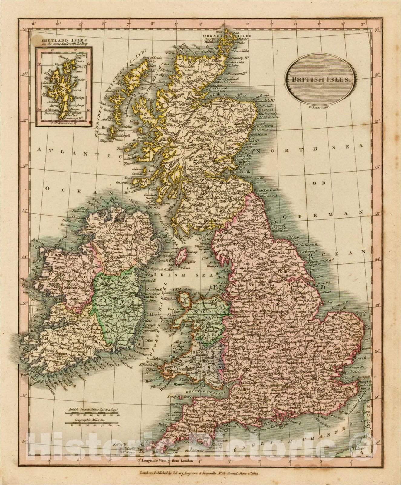 Historic Map : British Isles, 1816, John Cary, Vintage Wall Art