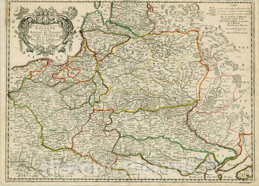 Historic Map : Estats De La Couronne De Pologne ou sont les Royaume de Pologne, Duches et Provinces De Prusse, Cuiave, 1703, Nicolas Sanson, Vintage Wall Art