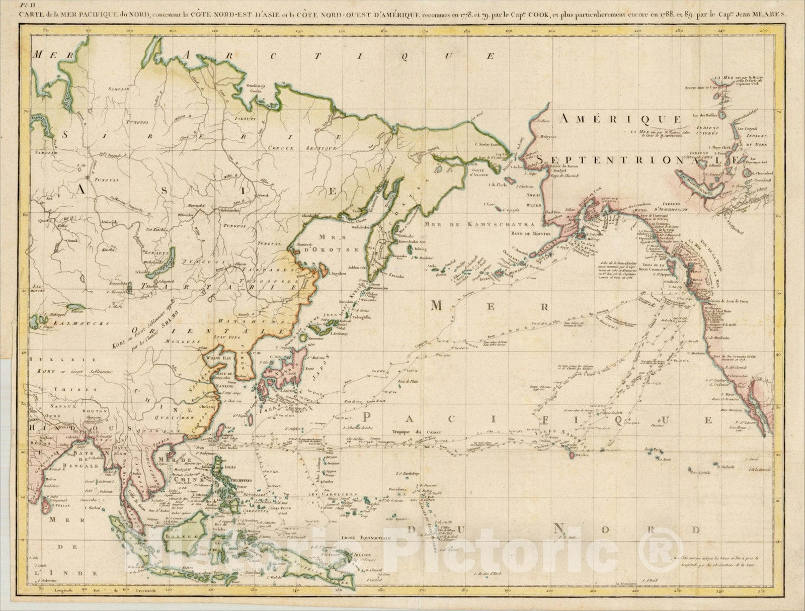 Historic Map : Carte de la Mer Pacifique du Nord, contenant la Cote Nord-Est D'Asie et la Cote Nord-Ouest D'Amerique, 1790, John Meares, Vintage Wall Art