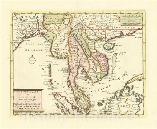 Historic Map : Nieuwe Kaart van India over de Ganes of van Malakka, Siam, Cambodia, Chiampa, Kochinchina, Laos, Pegu, Ava, enz., 1760, Isaak Tirion, Vintage Wall Art