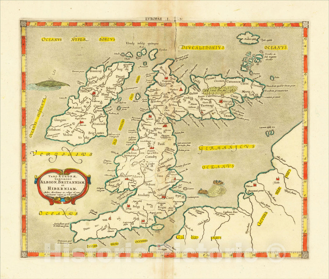 Historic Map : (British Isles) Europae I Tab, 1578, Gerard Mercator, Vintage Wall Art