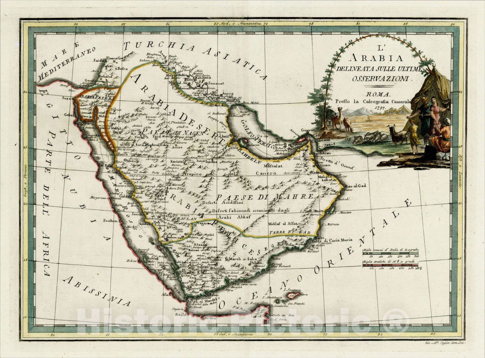 Historic Map : L'Arabia Delineata Sulle Ultime Osservazioni, 1797, 1797, Giovanni Maria Cassini, Vintage Wall Art