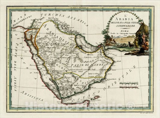 Historic Map : L'Arabia Delineata Sulle Ultime Osservazioni, 1797, 1797, Giovanni Maria Cassini, Vintage Wall Art