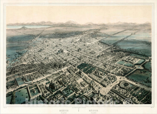 Historic Map : Mejico Vista General , c1860, , Vintage Wall Art