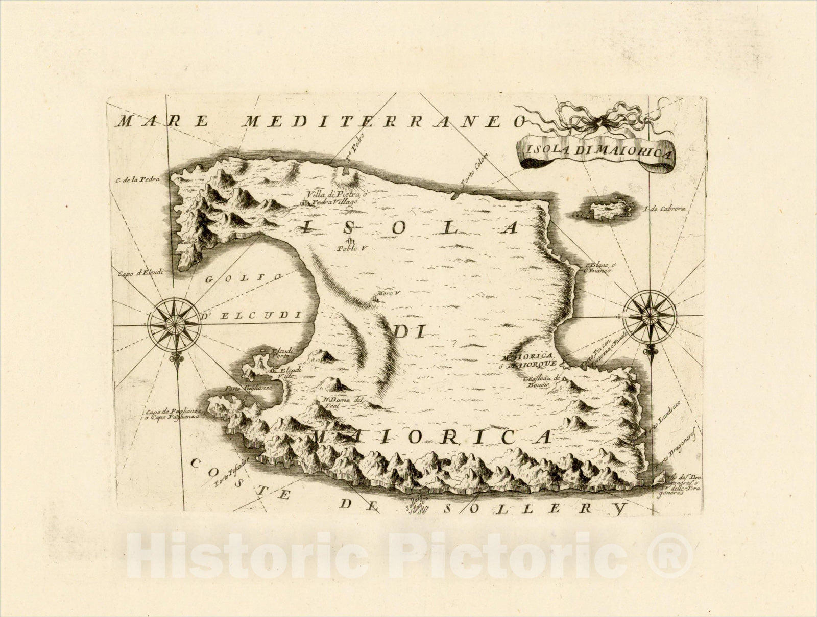 Historic Map : Isola Di Maiorica, c1690, Vincenzo Maria Coronelli, Vintage Wall Art