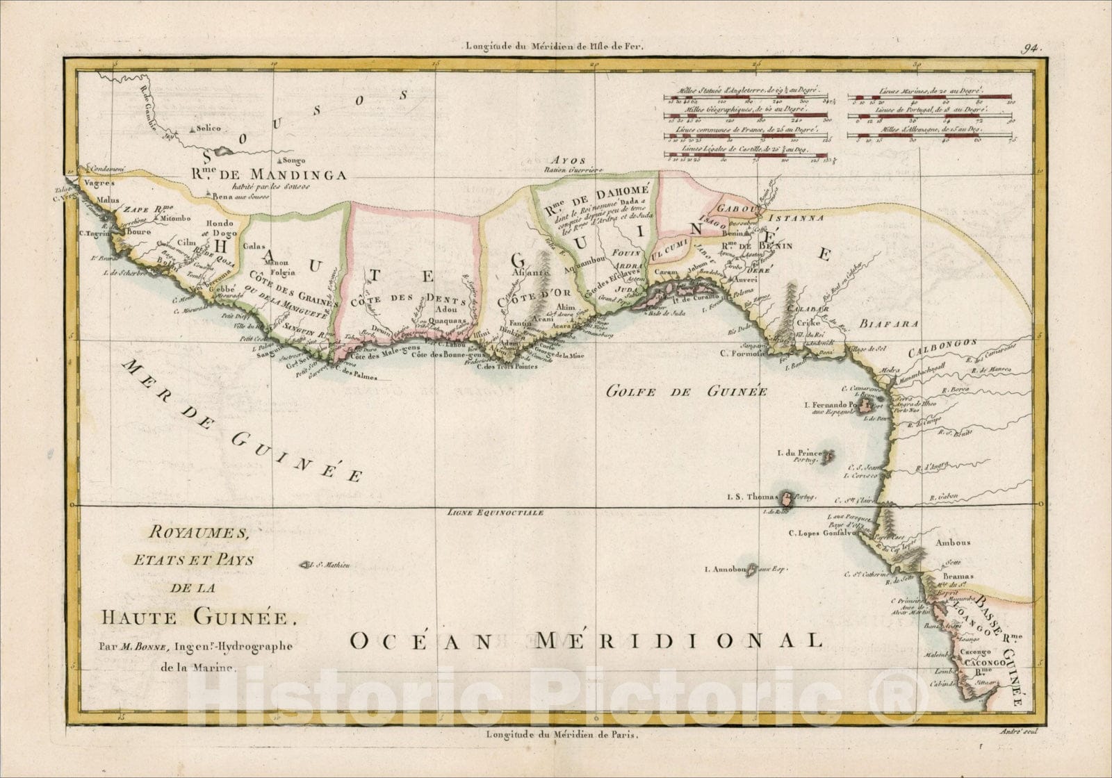 Historic Map : Royaumes, Etats et Pays De La Haute Guinee, 1787, Rigobert Bonne, Vintage Wall Art