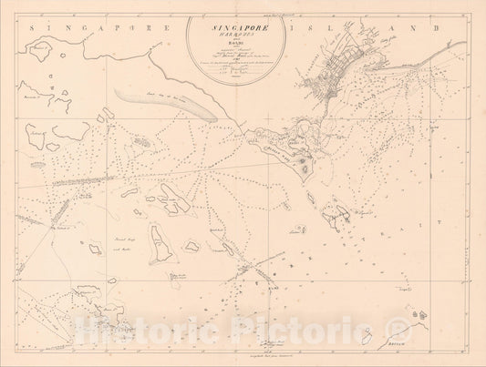 Historic Map : Singapore Harbours and Roads with adjacent channels chiefly from the surveys of Captn. Daniel Ross of the Bombay Marine 1827, c1841, Anonymous, Vintage Wall Art