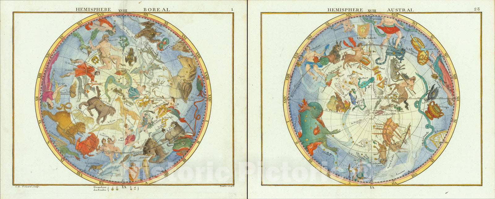 Historic Map : Hemisphere Austral [and] Hemisphere Boreal, 1776, John Flamsteed, Vintage Wall Art