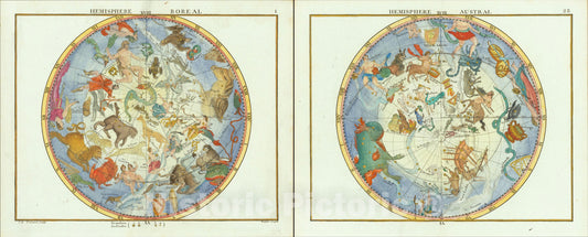 Historic Map : Hemisphere Austral [and] Hemisphere Boreal, 1776, John Flamsteed, Vintage Wall Art