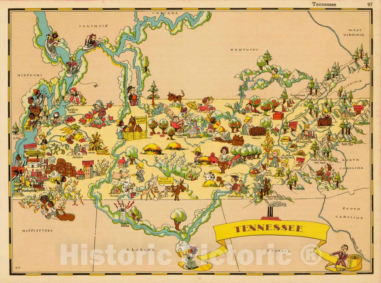 Historic Map : Tennessee, 1935, Ruth Taylor White, v2, Vintage Wall Art