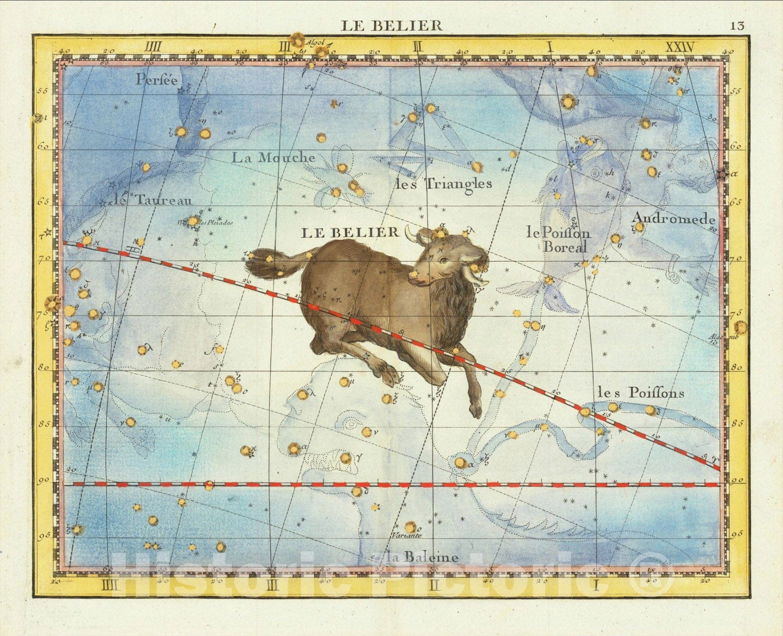 Historic Map : Le Belier (Aries), 1776, John Flamsteed, Vintage Wall Art