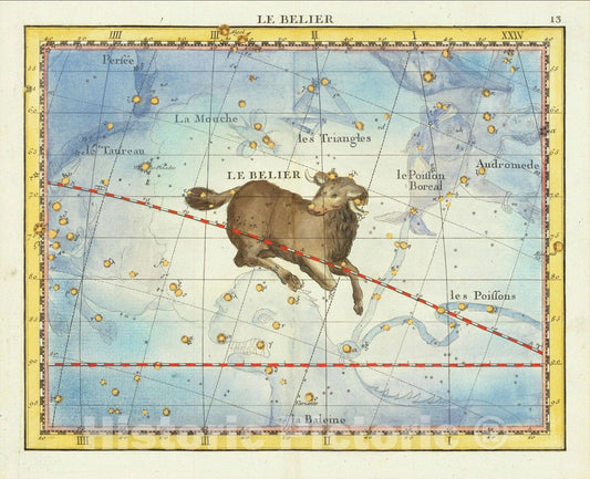 Historic Map : Le Belier (Aries), 1776, John Flamsteed, Vintage Wall Art