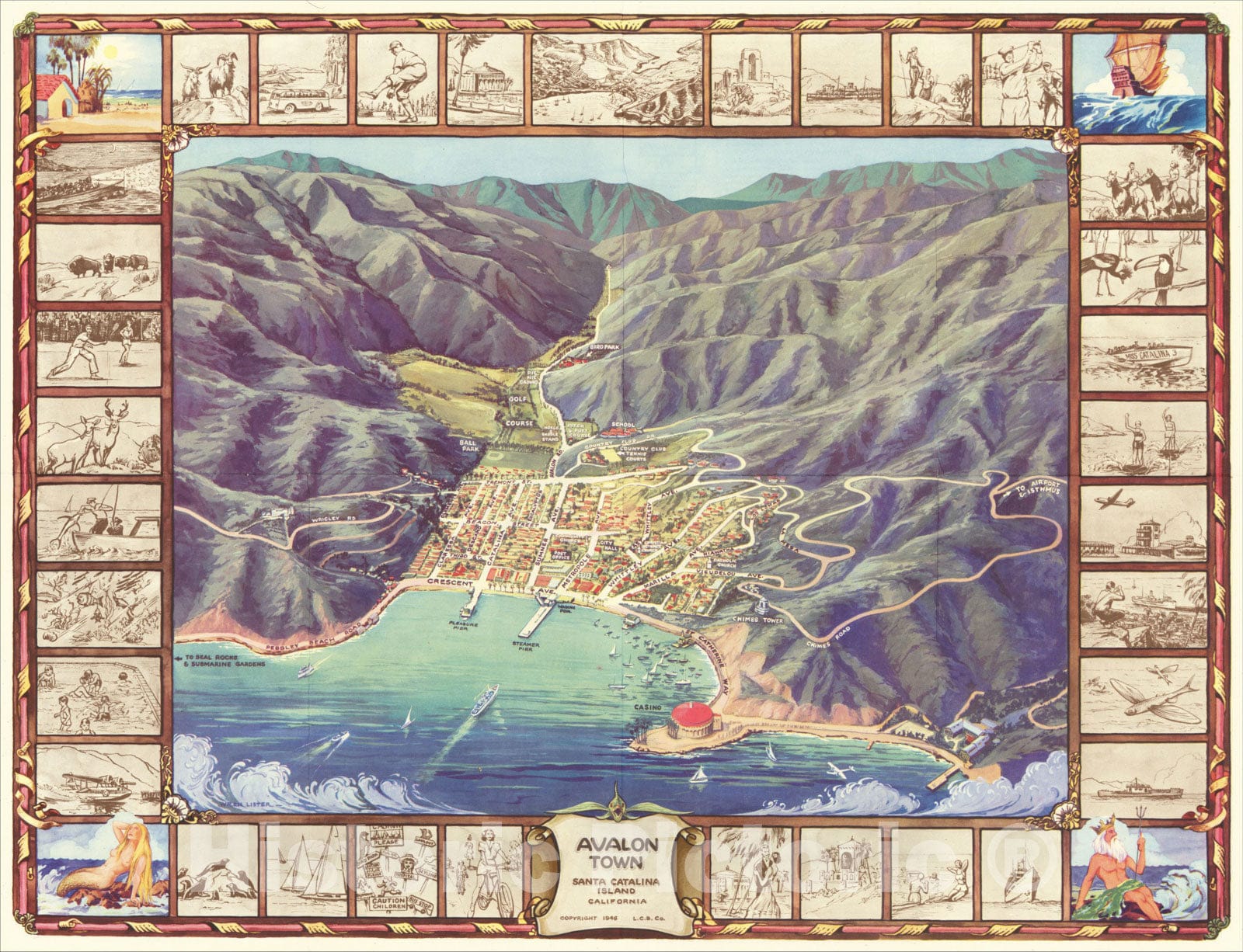 Historic Map : Avalon Town Santa Catalina Island California, 1948, L.C.B. Co., v1, Vintage Wall Art