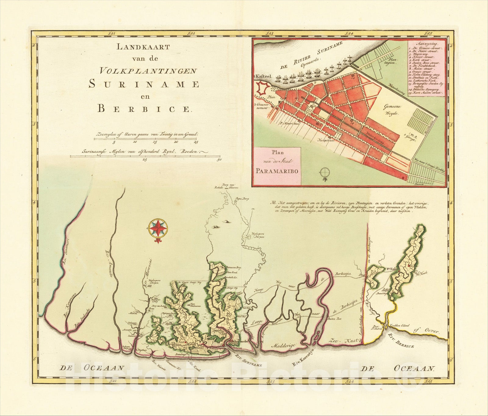 Historic Map : Landkaart van de Volkplantingen Suriname en Berbice., c1760, Isaak Tirion, Vintage Wall Art